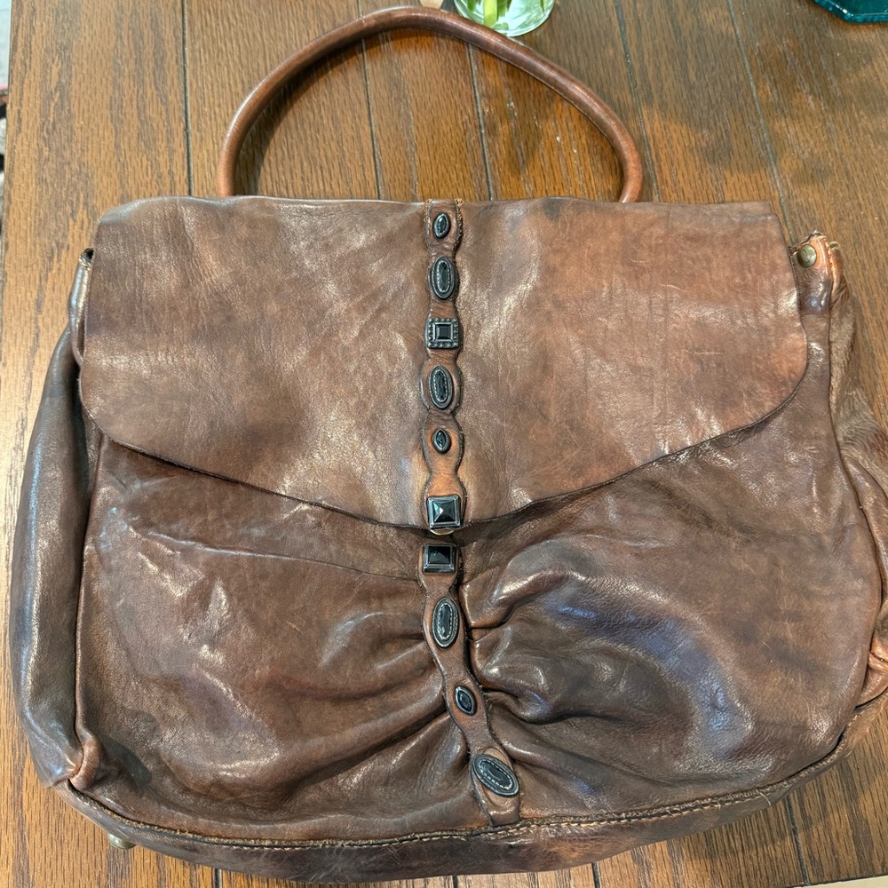 Campomaggi brown leather studded purse